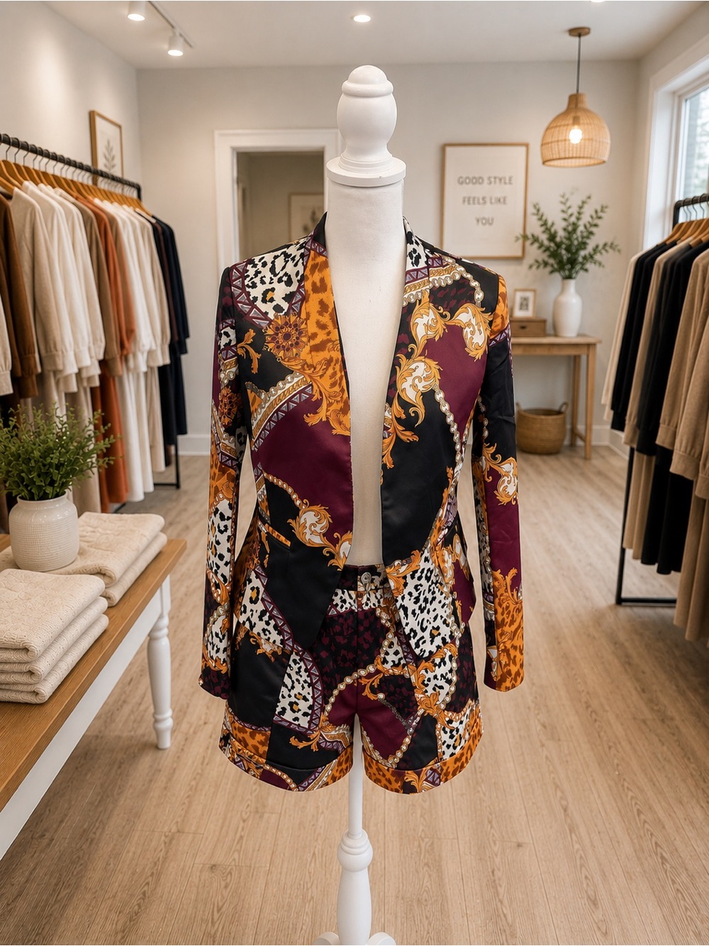OVI Blazer & Shorts 2-Piece Set NWT Baroque Animal Print Small Medium